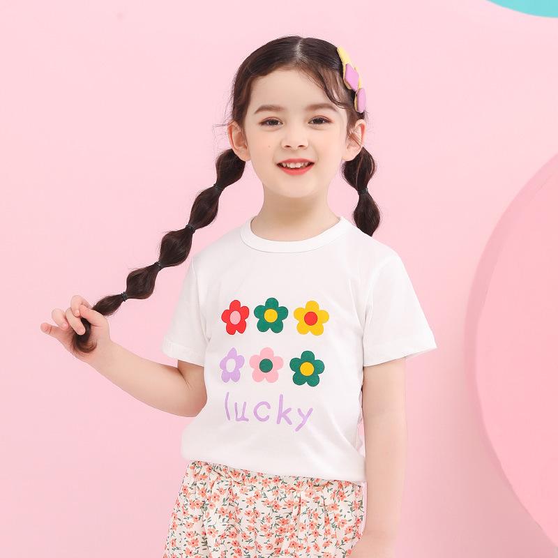 Одежда для маленьких девочек, летняя хлопковая футболка, топ с короткими рукавами для младенцев, футболка с цветочным принтом, детская футболка