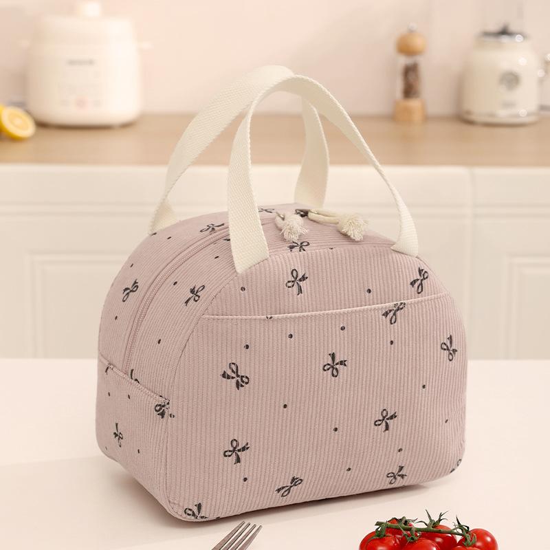 New Style, Corduroy, Semi-circular Meal Bag, Portable Bento Bag, Lunch Box Bag, Student Office Worker, Lunch Bag, Handbag