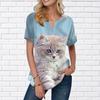 Женская летняя футболка с принтом Fat Cat, футболки с короткими рукавами, повседневные топы с принтом, маленький v-образный вырез с короткими рукавами