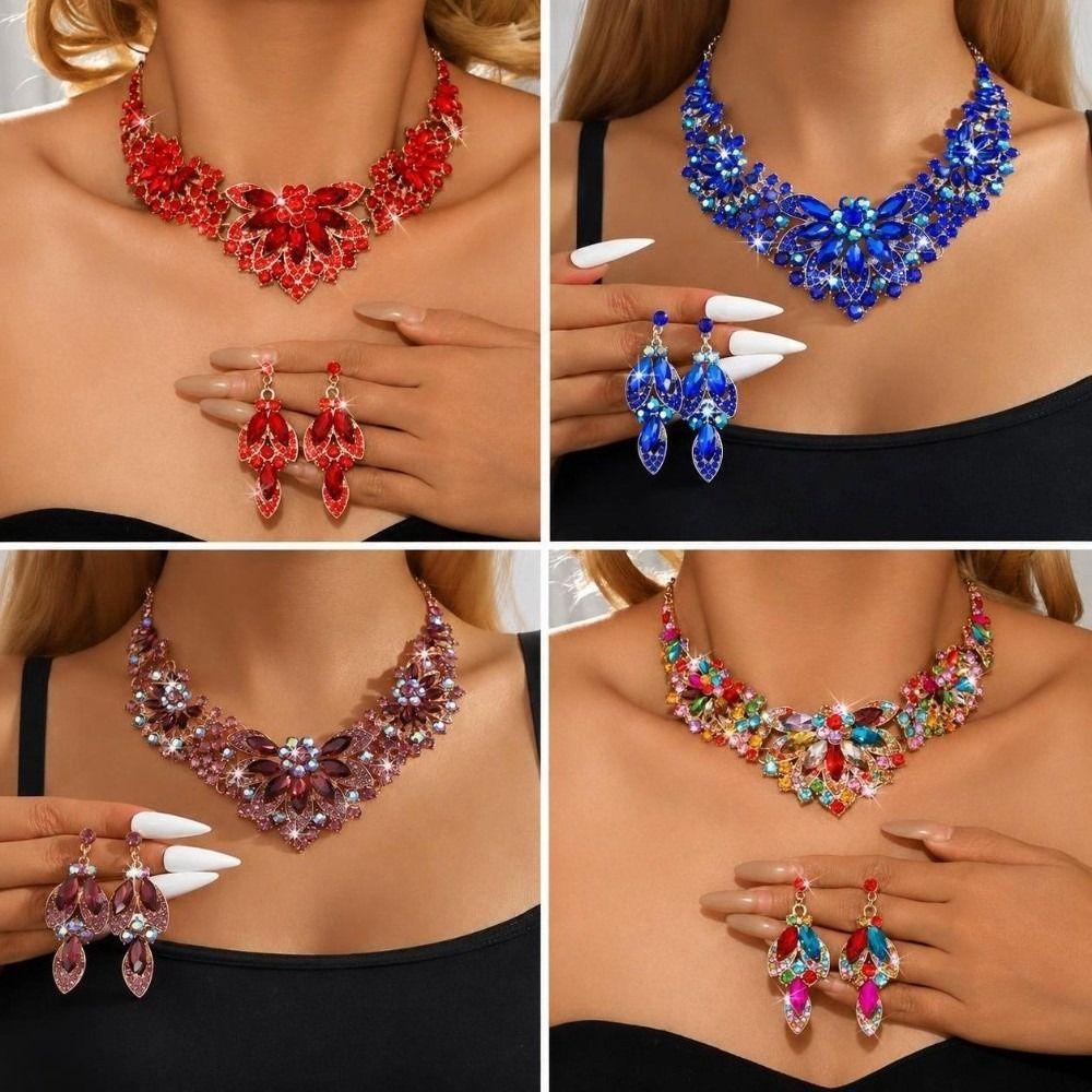 3Pcs Elegant Necklace Earrings Set High-End Neck Chain Romantic Stud Earrings For Women's Gift