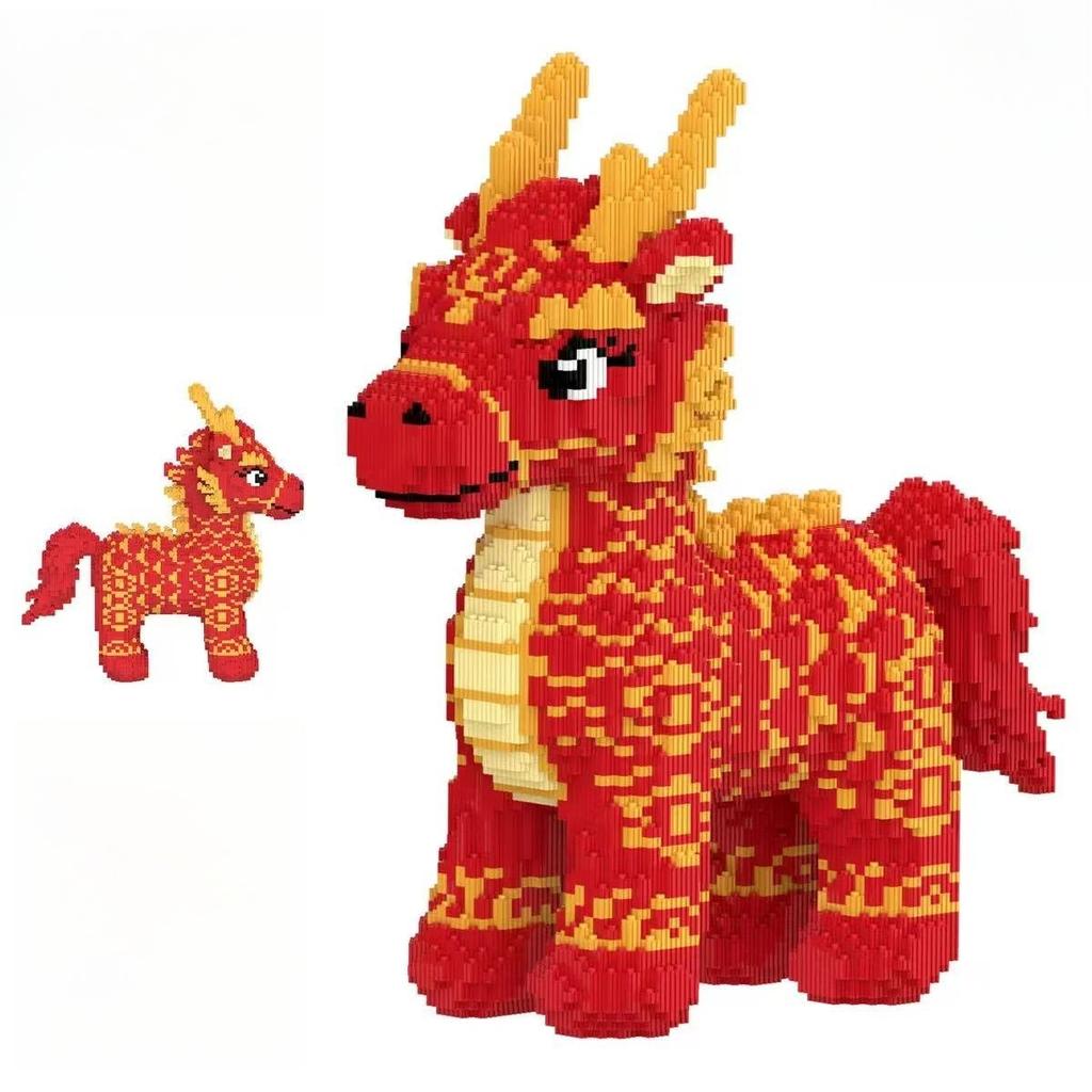 New 3D Divine Beast Auspicious Dragon Horse Micro Diamond Building Block Brick Toys For Kids Birthday Gifts Home Ornament