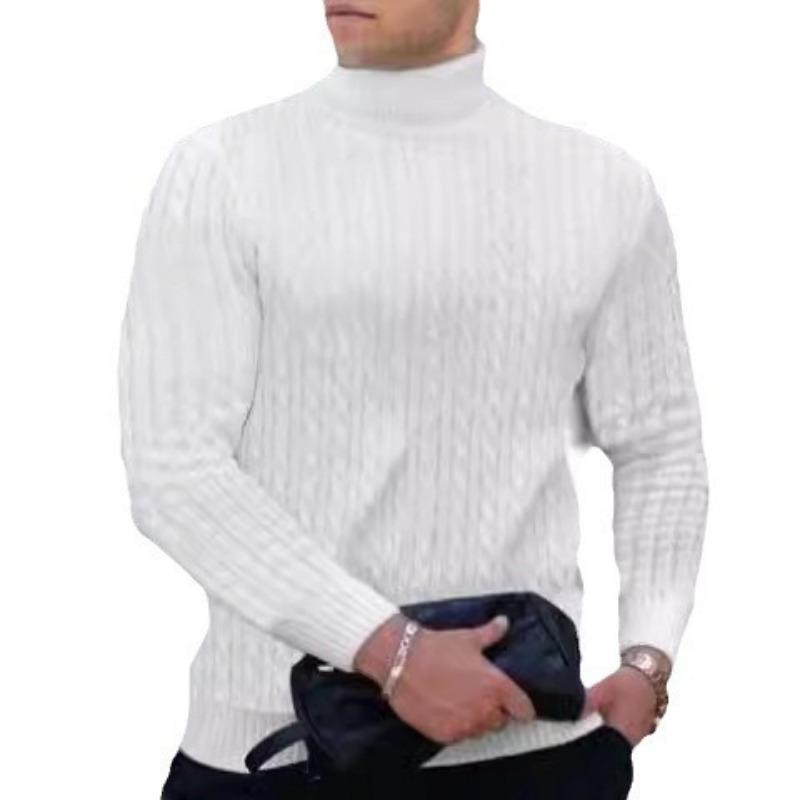 Fashion 2025 Autumn and Winter Men's Solid Color Turtleneck Sweater Twisted Pullover Base Knit Sweater