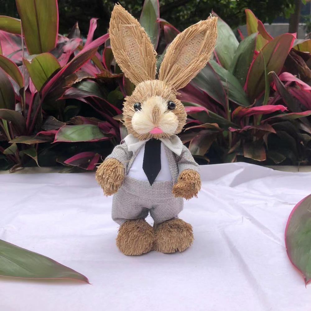 Cute High-25cm Straw Rabbits DIY Handmade Landscape Rabbit Statue Photography Props Gift Rabbit Decoration Garden Balcony