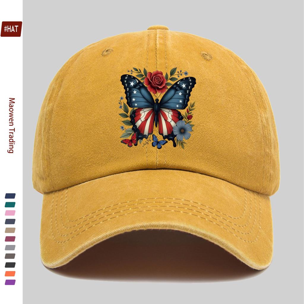 pc Patriotic Butterfly and Floral Pattern Print Baseball Cap with US th Anniversary Element Print Design Sun Hat Casual D
