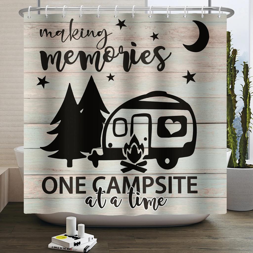 Занавеска для душа Кемпер Счастливый Кемпер Прицеп Автомобиль Автодом Лес Гора Палатка Кемпинг Ванная Занавеска для душа Водонепроницаемая Занавеска для ванны