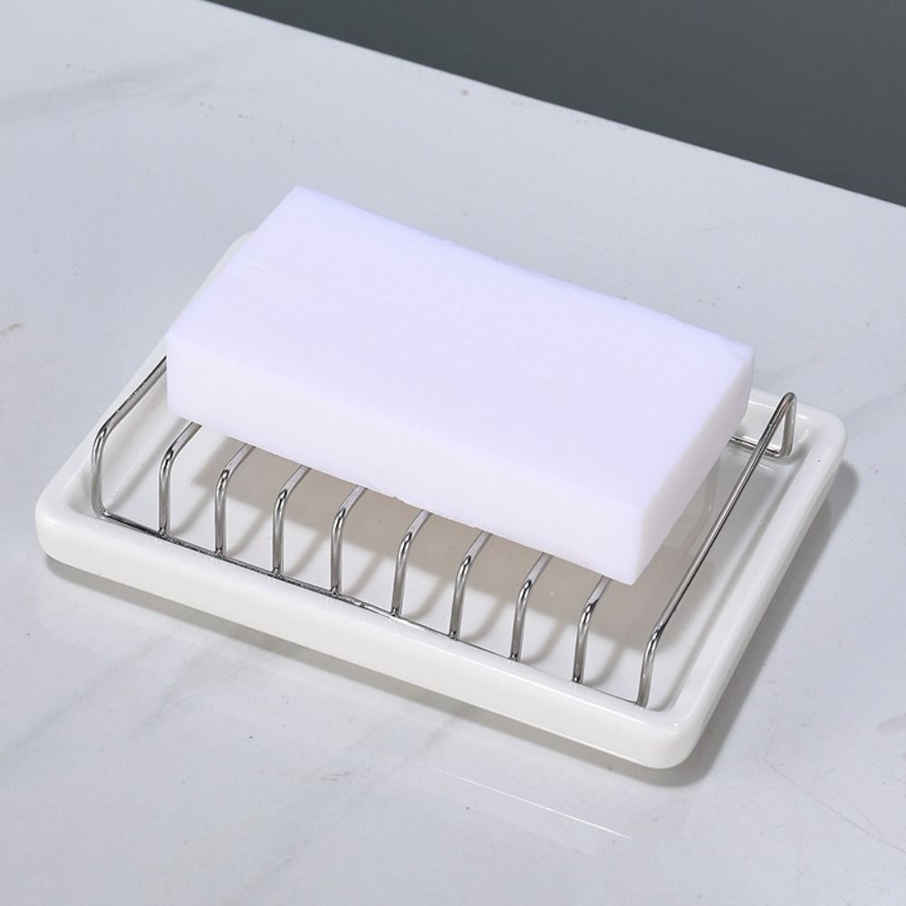 Stainless Steel Ceramic Soap Dish Ceramic Drain Holder Fashion Storage Dish Household