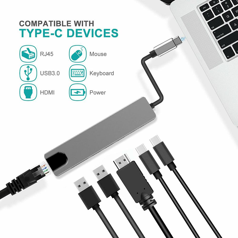 Alloy PD Charging Multi-port Adapter USB 3.1 Type-C Hub RJ45 Ethernet USB-C Expander 4K HDMI