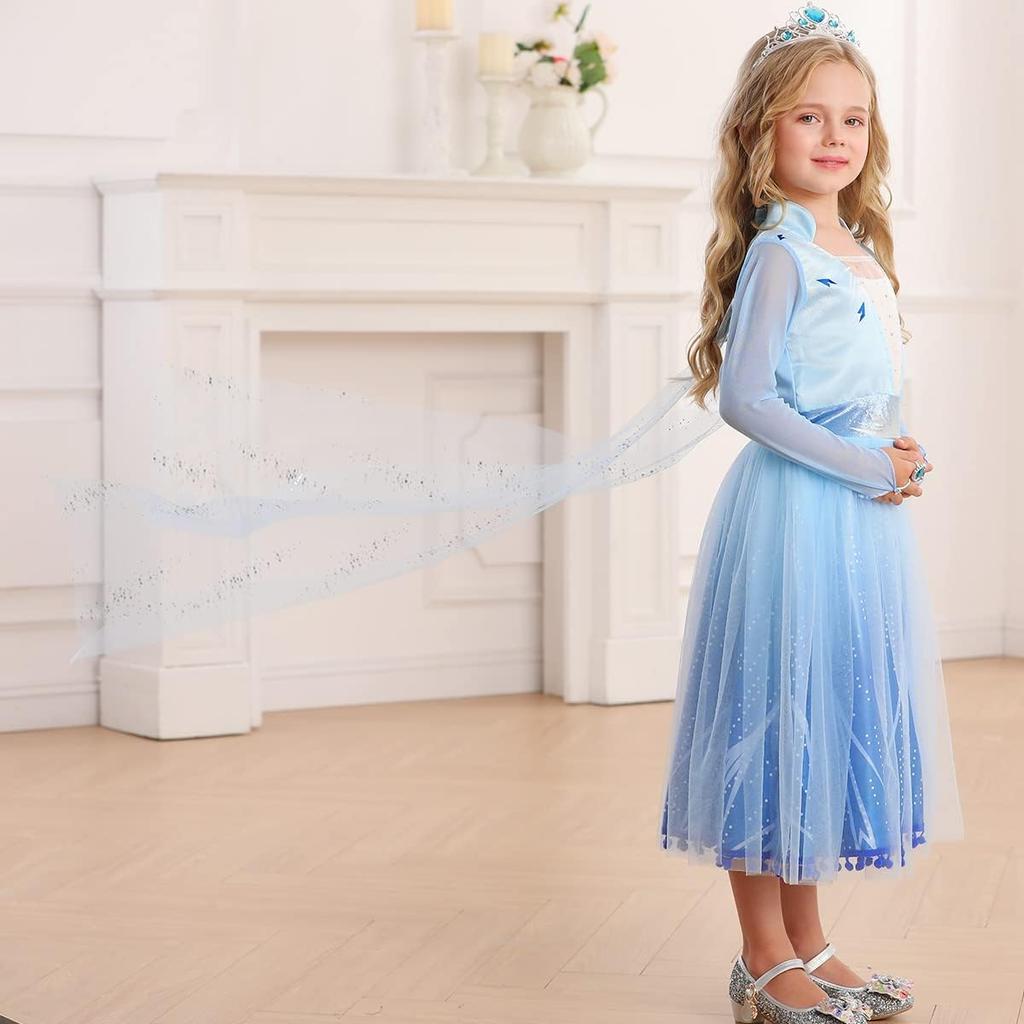 Elsa Frozen 2 Dress for Girls, Ice Queen, Premium Fabric, 140 cm, Ages 6-7, Imperial Blue