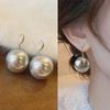 Серьги Zhenduo Large Pearl Hemp Grey - французский ретро-стиль с элегантными роскошными крючками