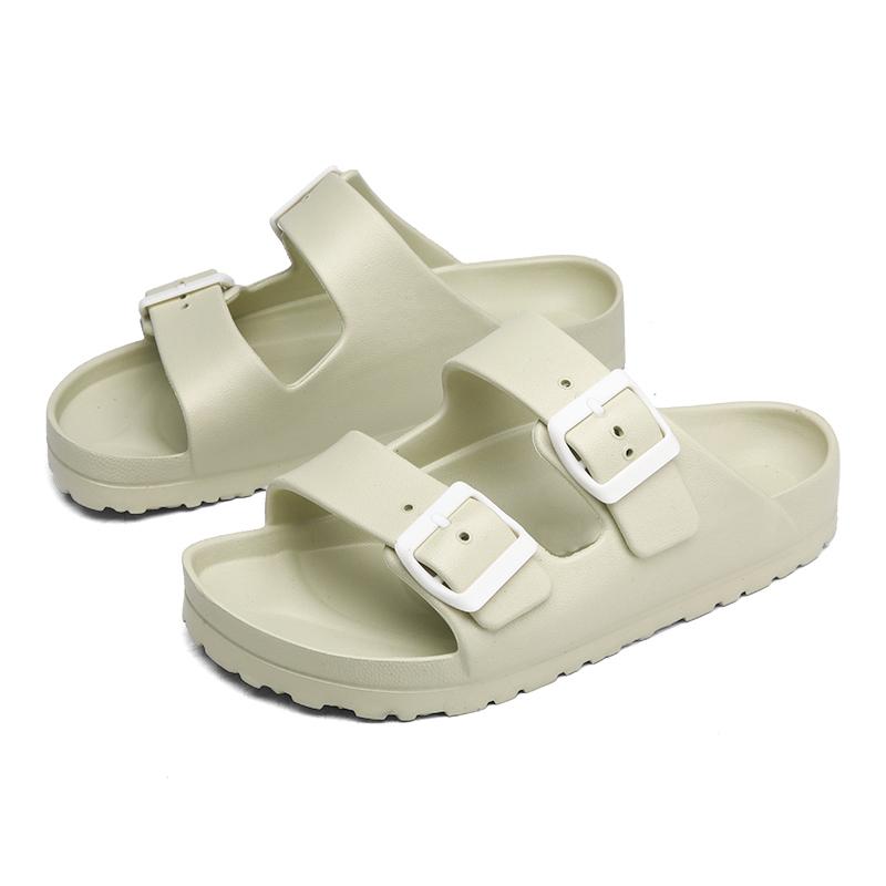 Белые Женские Шлепанцы Легкие Резиновые Сандалии Birken с Двумя Регулируемыми Ремешками Двойные Пряжки Домашняя Обувь Внутренние Шлепанцы