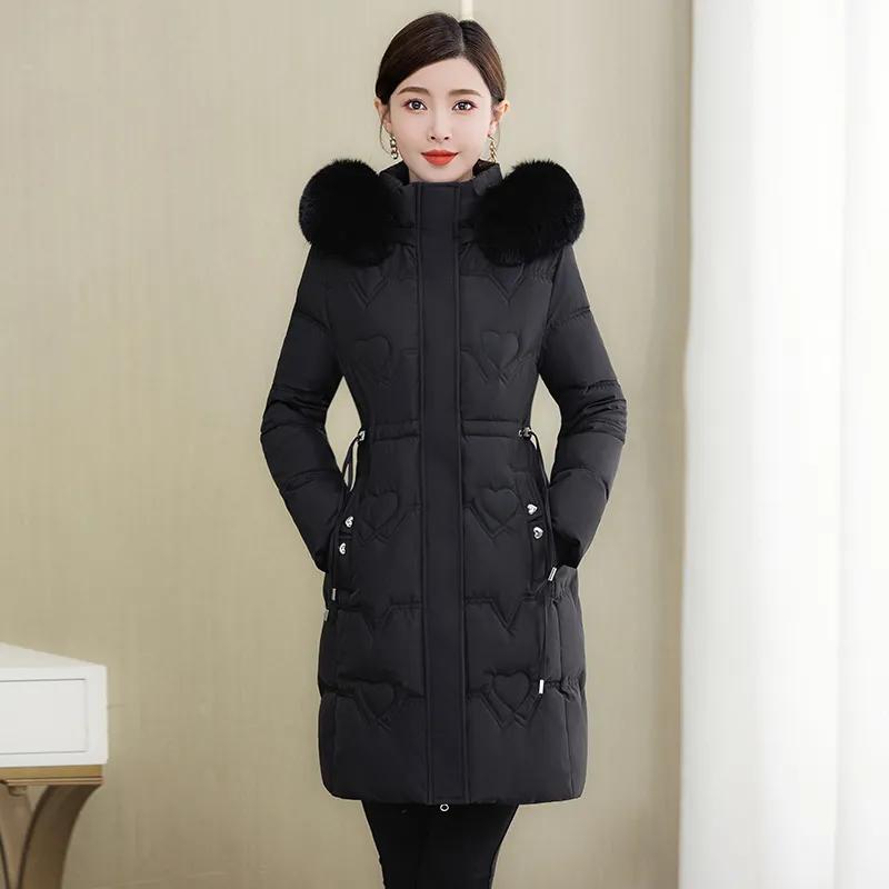 Women Winter Jacket Parka Fur Collar Hooded Thick Warm Long Female Coat Casual Outwear Down Cotton Jacket Parkas