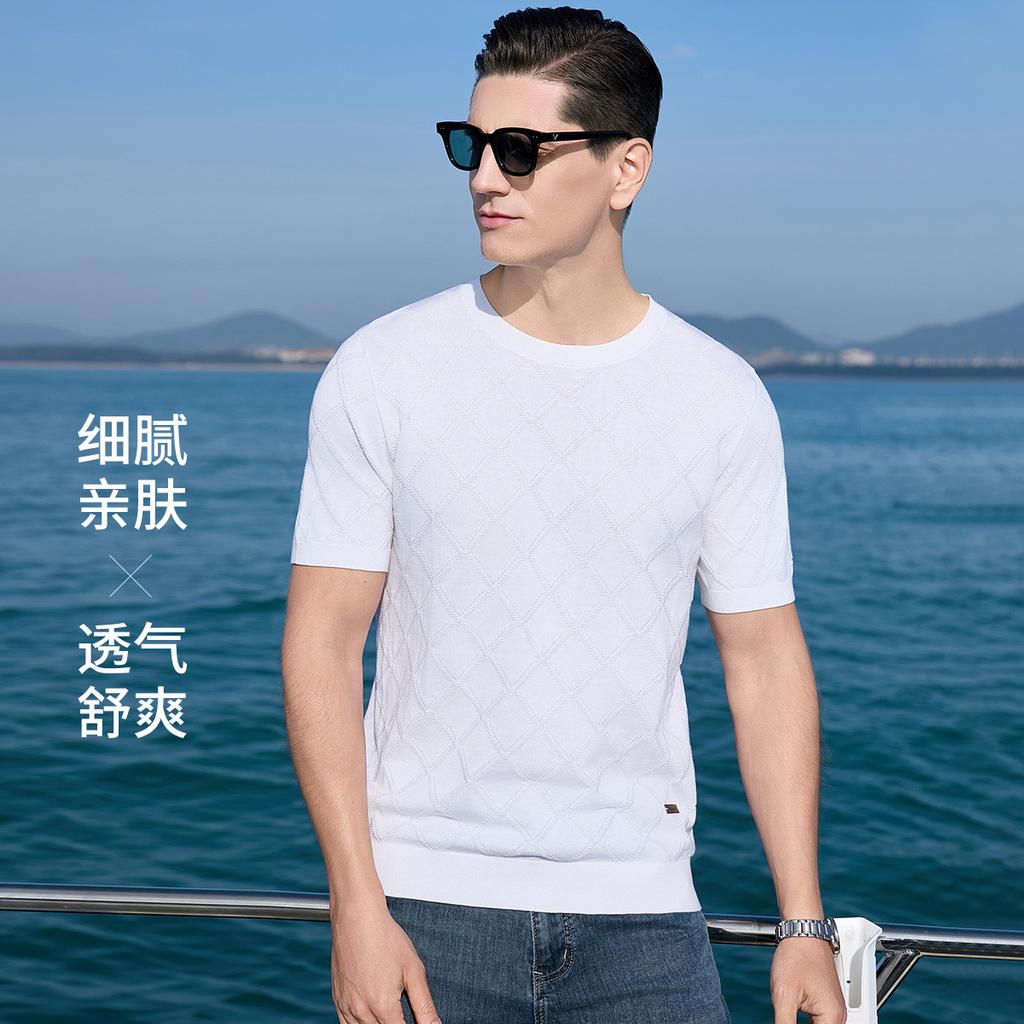 Men's Mulberry Silk, Flax Cotton Knitted Short Sleeve T-shirt
