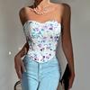 Women Bare Shoulder Y2K Crop Tops Printed Sleeveless Vest Woman Sexy Backless Slim Strapless Tank Tops Femme Fishbone Corset