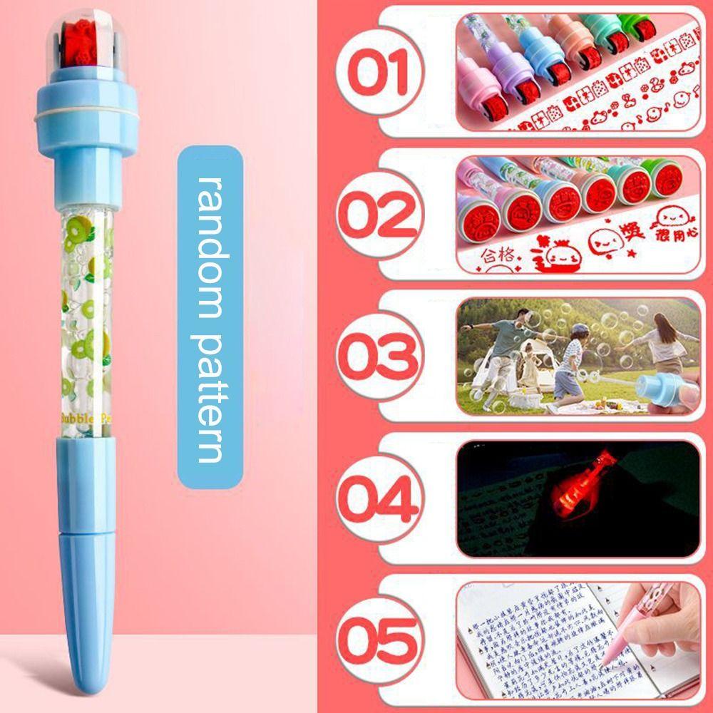 Ручка-барботер Fidget со штампом и световым пузырем Ручка-роллер для выдувания пузырей Креативная печать Ручка-штамп для школы
