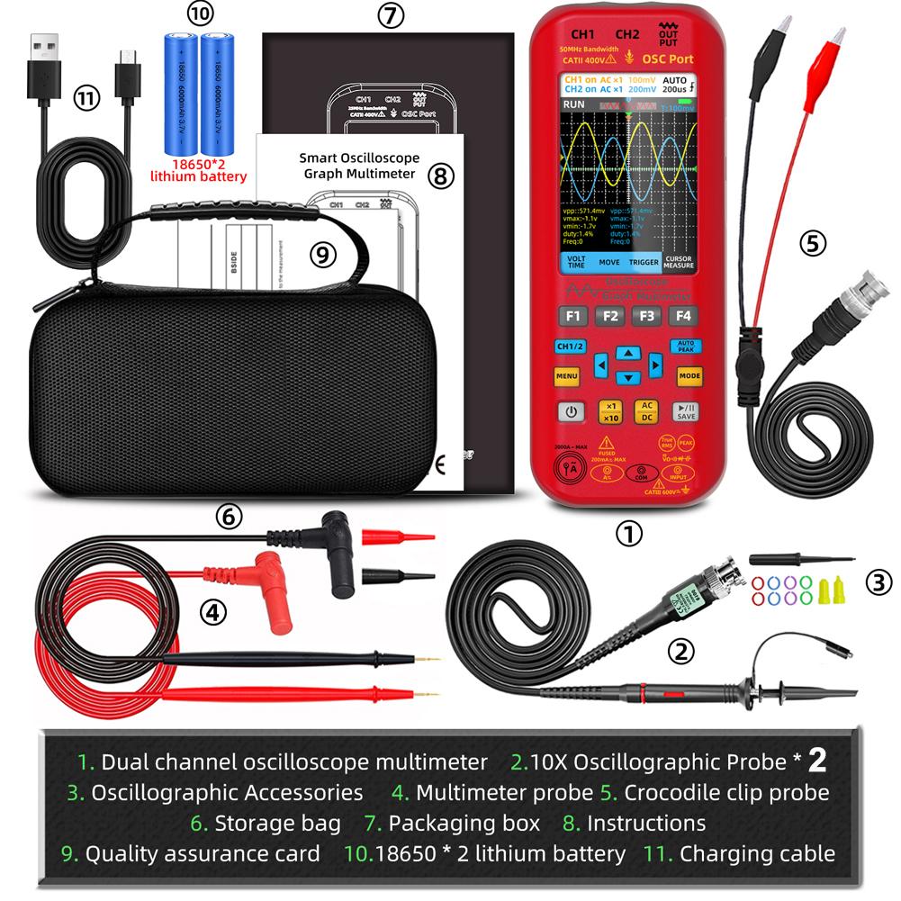 Источник сигнала осциллографа-мультиметра 3 в 1 с 3,98-дюймовым TFT-дисплеем, портативный осциллограф