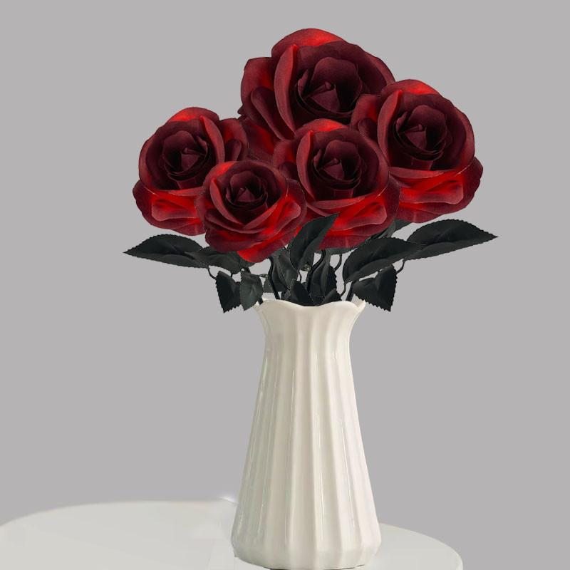 Black Rose Gothic Dark Simulation Flower Black and White Red Halloween Decoration Fake Flower Cross Border Single Silk Flower Fake Flower