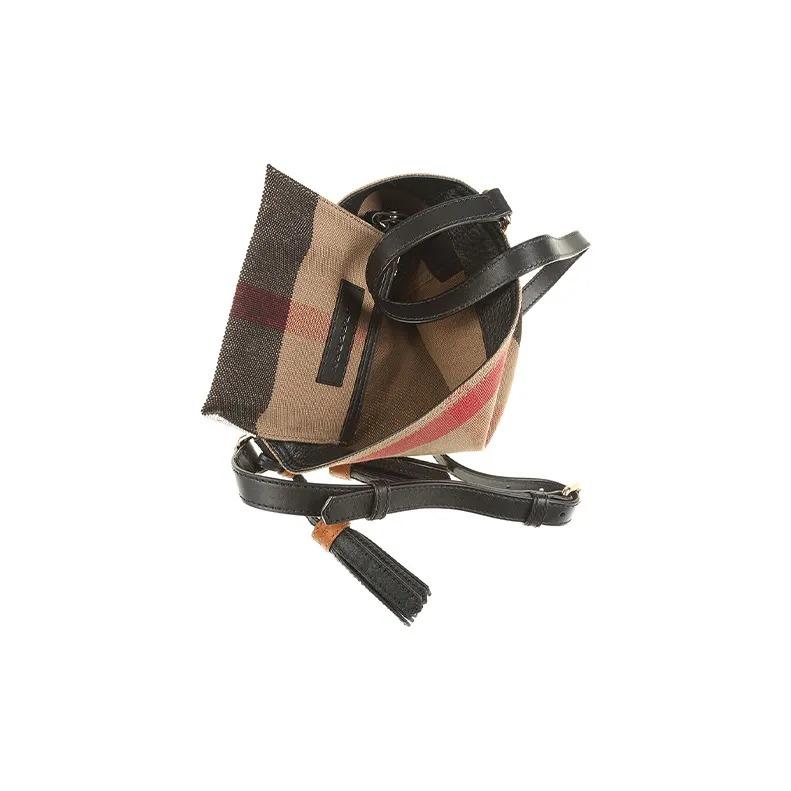 Burberry Classic Check Adjustable Strap Canvas and Linen Blend Tote Bag with Detachable Shoulder Strap Women's Brown
