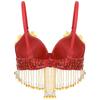 Womens Sparkly Sequins Belly Dance Top Adjustable Straps Plastic Beaded Tassels Underwired Bra