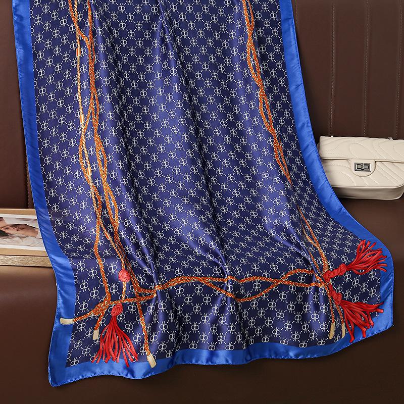 Fashion Tassel Printed Simulation Silk Long Silk Scarf Temperament Women's Holiday Outer Shawl