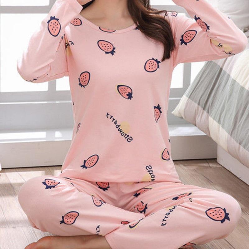 Весенне-осенняя новая пижама с длинным рукавом женская с круглым вырезом милые брюки пуловер мультяшные брюки домашняя одежда Инс тонкая