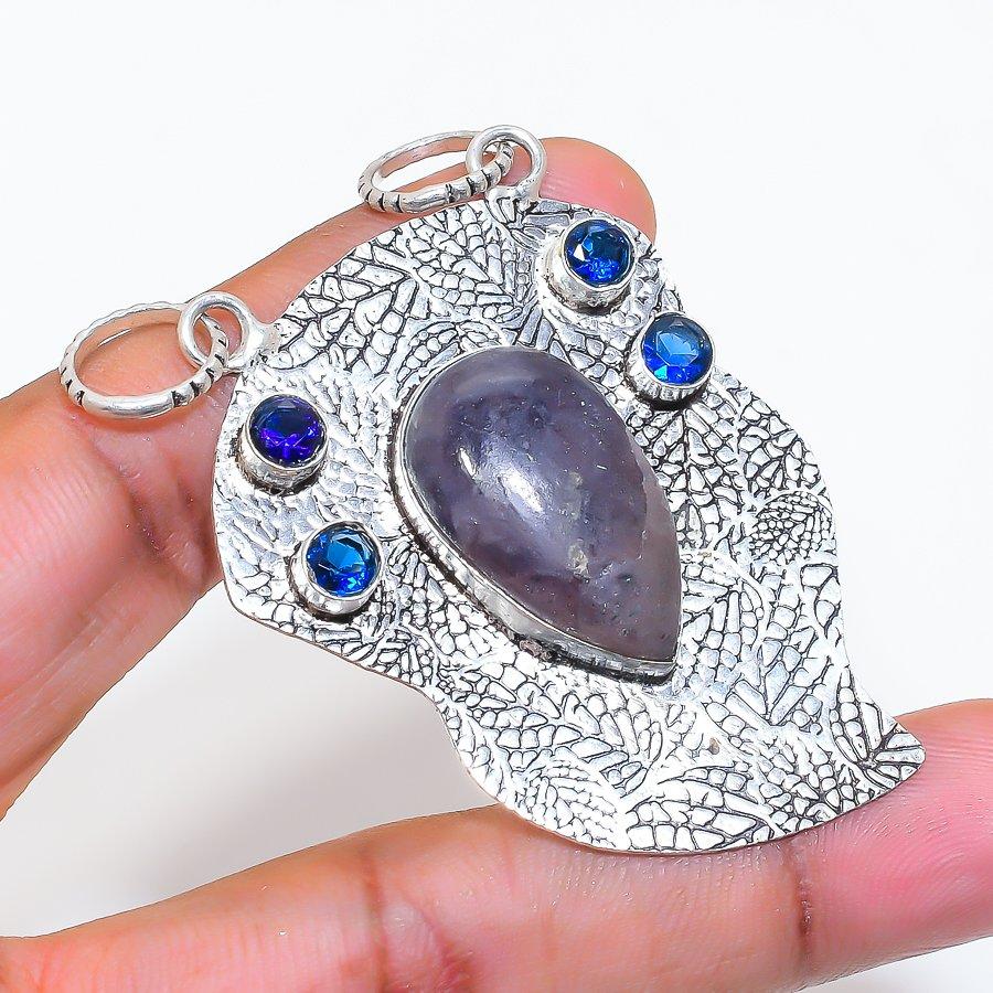 Natural Sage Amethyst, Topaz 925 Sterling Silver Jewelry Pendant 2.48" ZS-563