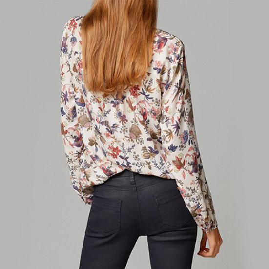 Женская хлопковая рубашка в винтажном стиле с цветочным принтом и V-образным вырезом, блузка с длинными рукавами, топ