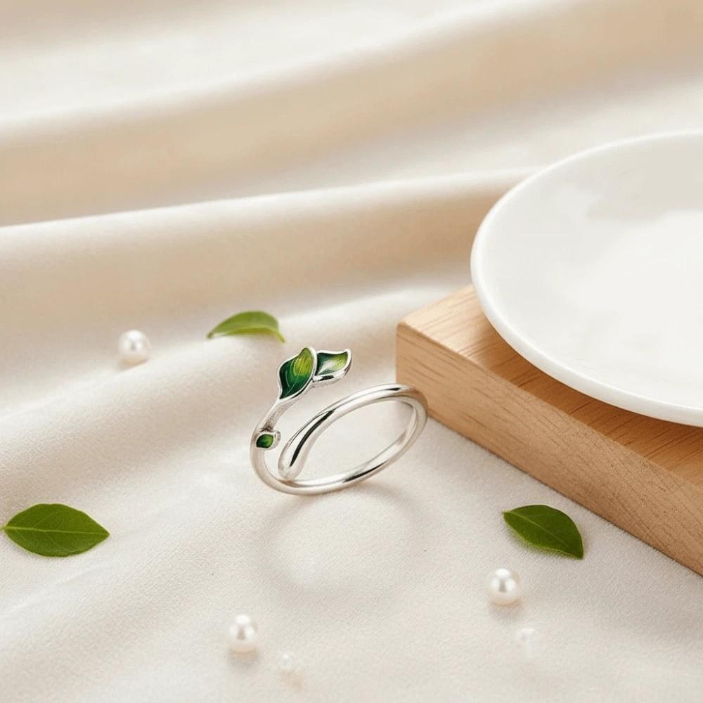 Adjustable Leaf Opening Ring Irregular Women's Ring Fashion Enamel Leaf Ring Daily Wear