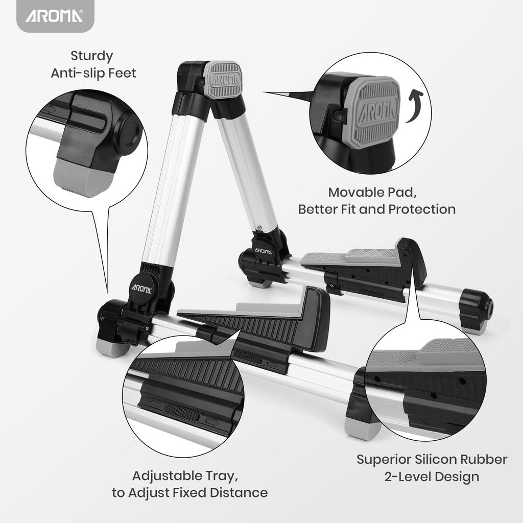 Aroma Folding Guitar Stand with Adjustable Tray and Lightweight and Portable Compatible with Guitars and Floor Stand Backrest, Design, Basses,