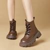 Fashion 2024 Autumn Fashion New Women's Comfortable Solid Color Front Lace Up Round Toe Short Fashion Platform Boots Women Shoes