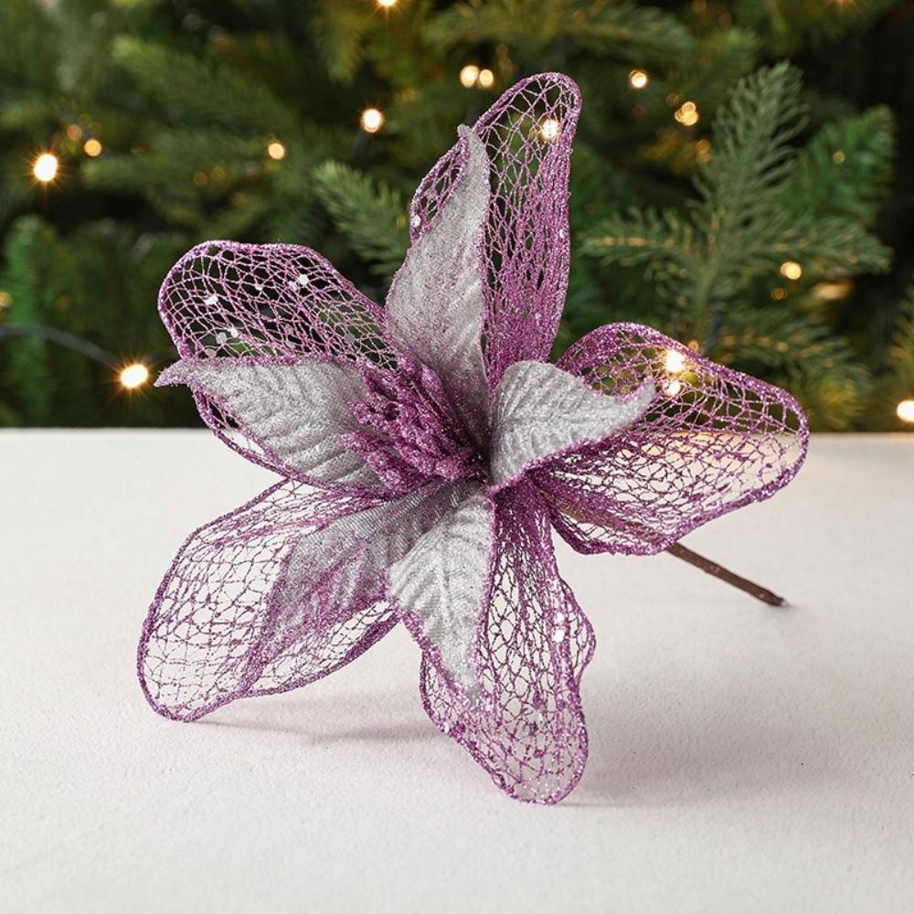 23cm Poinsettia Glitter Flower Xmas Hanging Ornaments Artificial Christmas Flowers DIY Xmas Tree Decorations Party Supplies