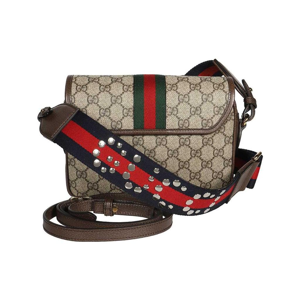 GUCCI Ophidia Canvas With Leather Trim Crossbody Bag, Shoulder Bag Women's Beige & Ebony 722117-FAAX3-9789