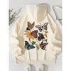 Beautiful Flying Butterflies Printing Women Hoody Harajuku Loose Sweatshirt Fleece Warm Hoodie Vintage Autumn Crewneck Woman Top