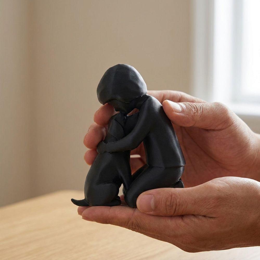 3D Printed Human Dog Loyalty Figurine Minimal Boy Dog Figurine Gift for Dog Lovers