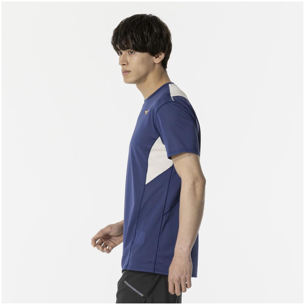 Mizuno Running Wear Dry Aeroflow Aurora Short Sleeve Highly Breathable Reflective Print J2MAB004 Estate Blue T-Shirt Men's