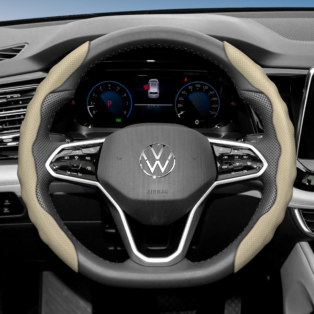 zkfan8 Suitable for Volkswagen Steering Wheel Cover, Wavy Sports Breathable Leather Segmented Anti-Slip Sweat-Absorbing