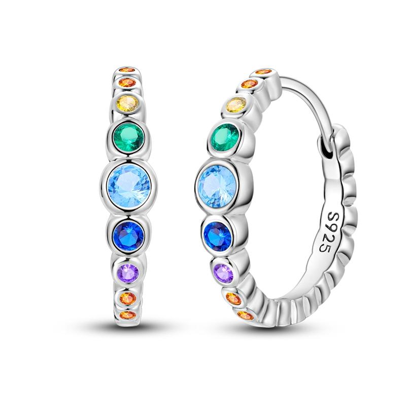 Round Circle Hoop Earrings For Women 925 Silver Heart Star Moon Sun Flower Zircon Opal Earrings Jewelry Gift