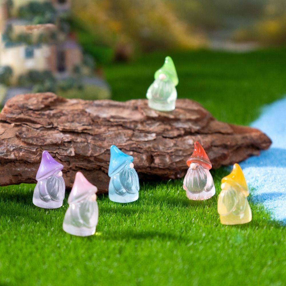 6pcs Tiny Mini Resin Gnomes Luminous Effect Fairy Garden Statues Miniature Decor Landscape Decor