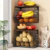Fruit Basket, 2 Tier Fruit Basket, 2pcs Kitchen Organizer Basket with Wooden Lid Stackable and Wall Mountable Basket for Snacks and Vegetables Storage