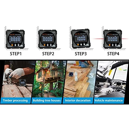Digital Angle Finder, 4-side Magnetic Level Box with Laser, Precise Measurement Tool with Led Backlight For Hanging, Woodworking