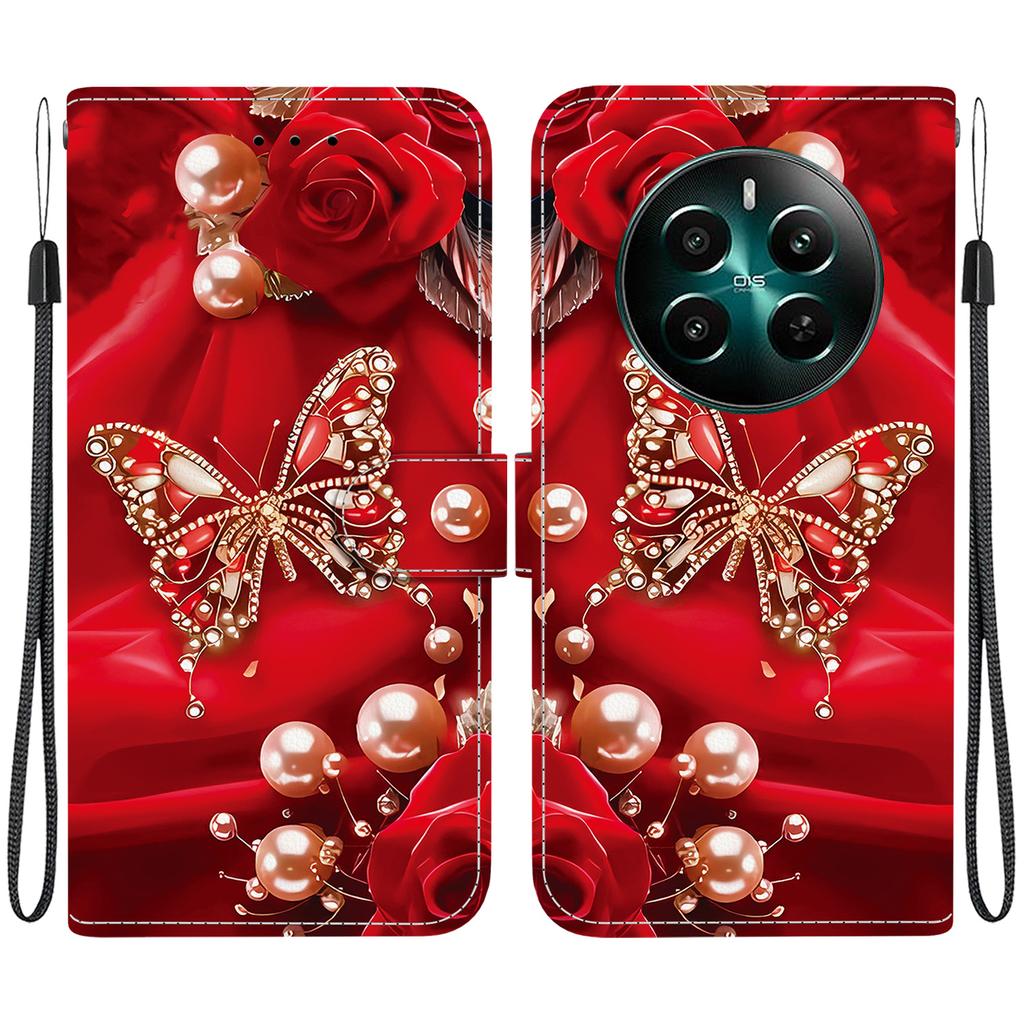 Чехол-книжка из искусственной кожи ручной работы для Realme 12+ / Realme 12 Plus, противоскользящий, противоударный чехол с ремешком на запястье и рисунками кошек с сердечками/розами