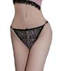 Perforated Thong Pants Embroidered Floral Open Crotch Sexy Extreme Shorts Underwear T-Back Women's (Black)