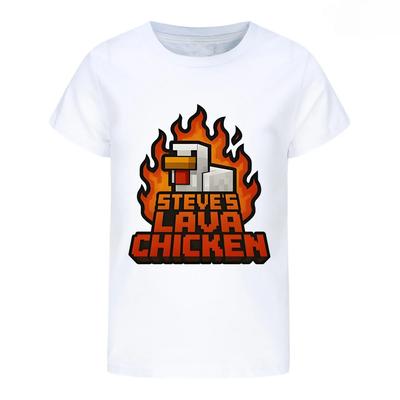 2025 Футболки для девочек Летняя одежда с коротким рукавом Детская мультяшная футболка Костюм курицы лавы Стива Детская одежда с коротким рукавом