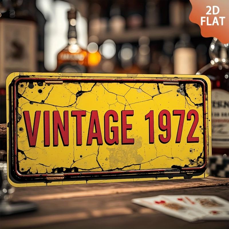 2D Flat - 1pc Vintage 1972 Metal Sign - 6x12 Inch Aluminum Wall Art with Distressed Yellow & Red Design, Perfect for Home, Bar