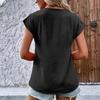 Casual Loose Women Short-Sleeved V-neck Button Pullover Solid Color T-shirt Top