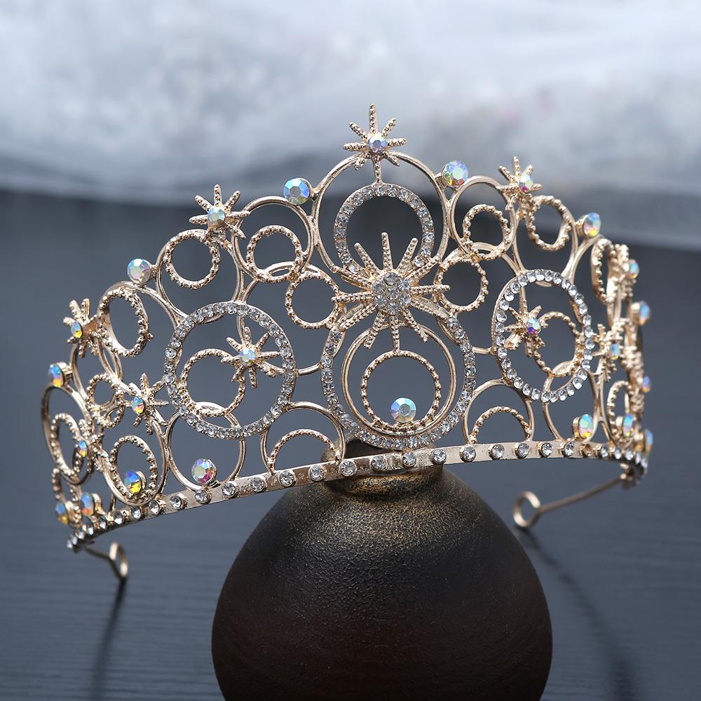 1pc Fashion Celestial Sparkly Hair Crown Stars Crystals Intricate Circular Filigree Design Perfect Bridal Looks Royal Elegance