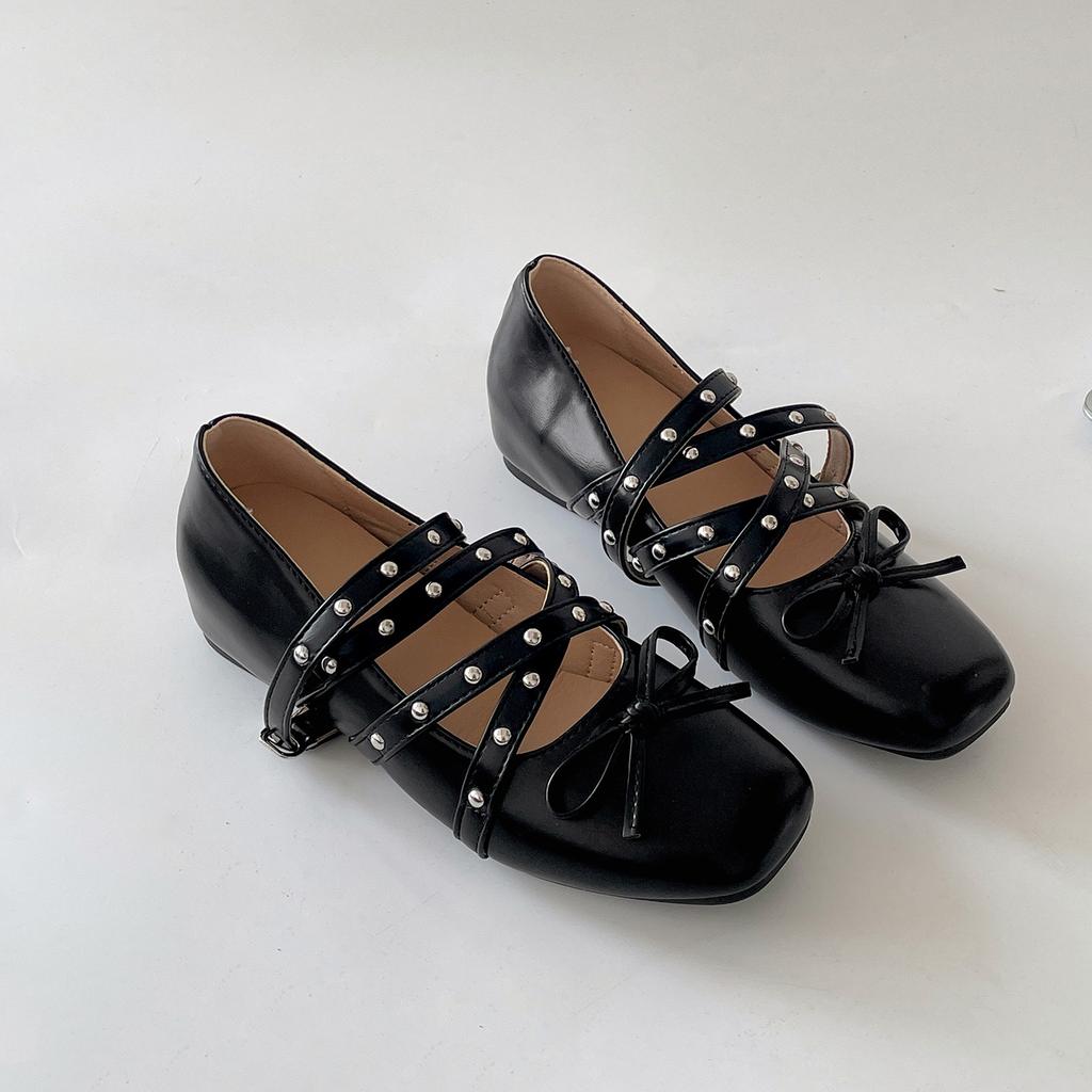 Празднуйте французские ретро туфли Мэри Джейн с мелким вырезом для женщин, с внутренней танкеткой, квадратным носком, одинарные, с перекрещенными ремешками, однотонные балетки