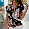 Лето 2025 Новая Мода Женская Блузка с Коротким Рукавом и V-образным Вырезом на Пуговицах с Цветочным Принтом