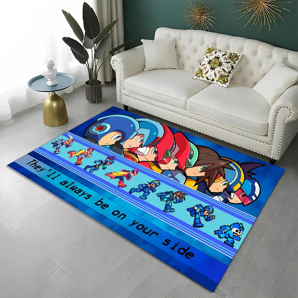 Retro Games Megaman Rockman Cartoon Carpet Rug for Home Living Room Bedroom Sofa Doormat Decor,Child Area Rug Non-slip Floor Mat