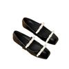 Square Head Flat Heel Mary Jane Shoes Women'S Spring French Retro Bow One-Word Buckle With Light Mouth Single Shoes