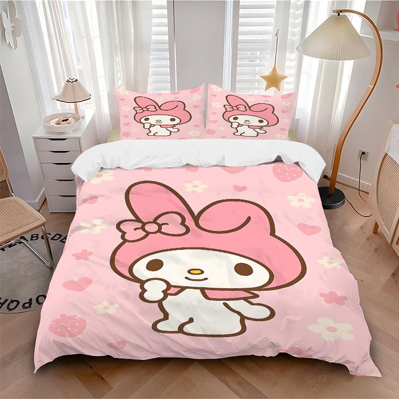 3pcs My Melody Cute Wallpaper Print Cover Set Ultra Soft, Breathable, and Comfortable Bedding with Stylish Design for Bedroom and Guest Room Deco